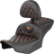 SADDLEMEN RoadSofa™ Seat - with Backrest - Carbon Fiber - Lattice Stitch - Orange Stitch - FLTR/FLHX '23-'24 823-07-206B3