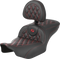 SADDLEMEN RoadSofa™ Seat - with Backrest - Carbon Fiber - Lattice Stitch - Red Stitch - FLTR/FLHX '23-'24 823-07-206B4