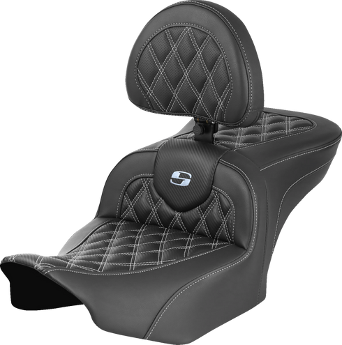 SADDLEMEN RoadSofa™ Seat - with Backrest - Carbon Fiber - Lattice Stitch - Silver Stitch - FLTR/FLHX '23-'24 823-07-206B5