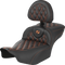 SADDLEMEN Roadsofa™ Extended Reach Seat - with Backrest - Lattice Stitch - Orange Stitch - FLTR/FLHX '23-'24 823-07-207B3