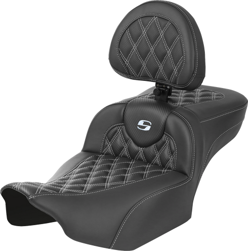 SADDLEMEN Roadsofa™ Extended Reach Seat - with Backrest - Lattice Stitch - Silver Stitch - FLTR/FLHX '23-'24 823-07-207B5