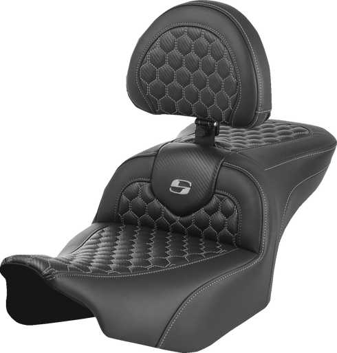 SADDLEMEN Roadsofa™ Seat - with Backrest - Honeycomb - Gray Stitch - FLTR/FLHX '23-'24 823-07-189B2