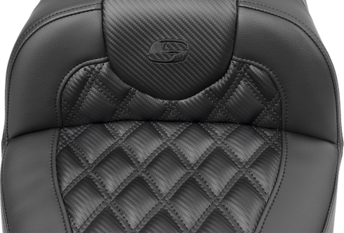 SADDLEMEN Roadsofa™ Extended Reach Seat - without Backrest - Carbon Fiber - Lattice Stitch - FLTR/FLHX '23-'24 823-07-20700
