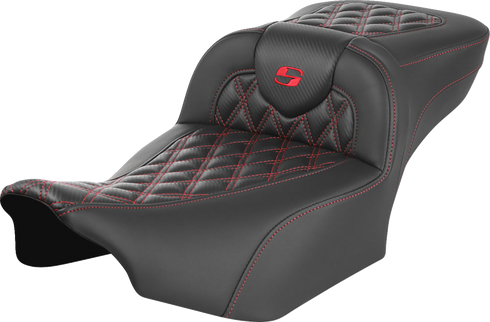 SADDLEMEN Roadsofa™ Extended Reach Seat - without Backrest - Lattice Stitch - Red Stitch - FLTR/FLHX '23-'24 823-07-20704