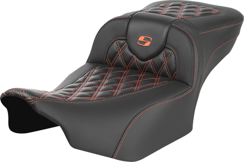 SADDLEMEN Roadsofa™ Extended Reach Seat - without Backrest - Lattice Stitch - Orange Stitch - FL/FX '23-'24 823-07-20703