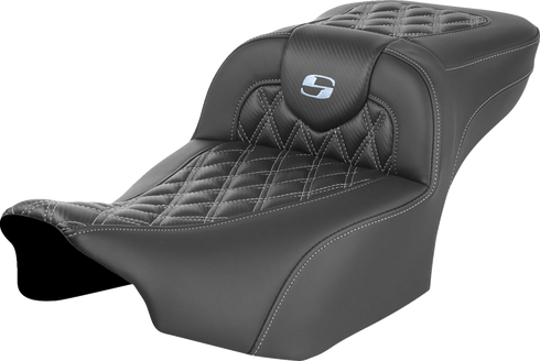 SADDLEMEN Roadsofa™ Extended Reach Seat - without Backrest - Lattice Stitch - Silver Stitch - FL/FX '23-'24 823-07-20705