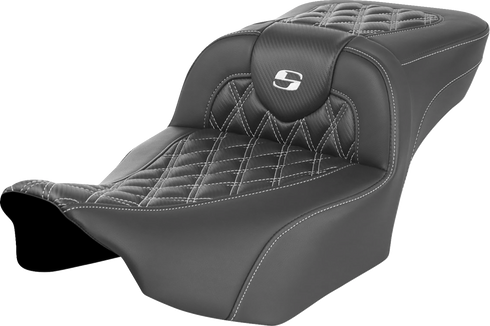 SADDLEMEN Roadsofa™ Extended Reach Seat - without Backrest - Lattice Stitch - White Stitch - FLTR/FLHX '23-'24 823-07-20706