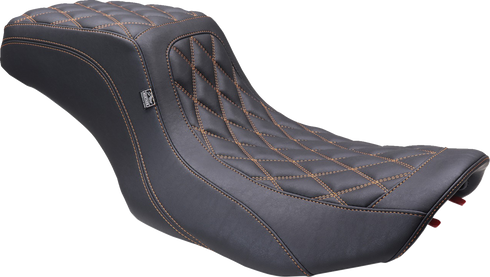 MUSTANG One Piece 2-Up Squareback Seat - Double Diamond - Orange Stitch - FLH/FLT '23-'25 88415MO