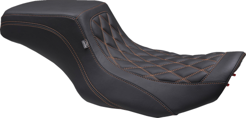 MUSTANG One Piece 2-Up Squareback Seat - Double Diamond - Orange Stitch - FLH/FLT '23-'25 88416MO