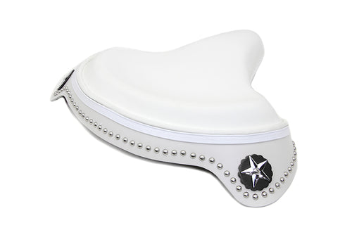 V-Twin White Leather Solo Seat with Skirt - 47-0947