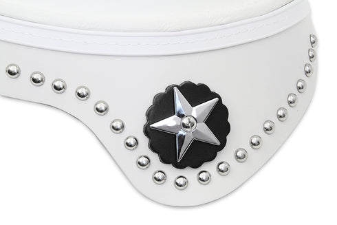 V-Twin White Leather Solo Seat with Skirt - 47-0947