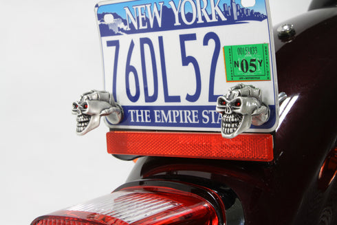 V-Twin Skull with Skeleton Hand License Plate Topper Set - 48-1620
