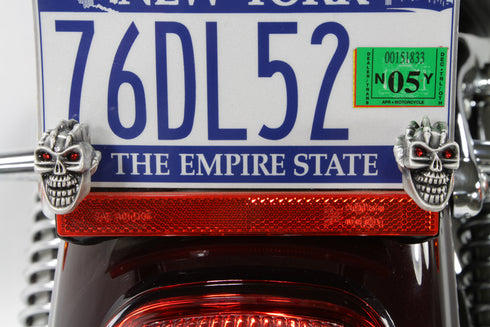 V-Twin Skull with Skeleton Hand License Plate Topper Set - 48-1620