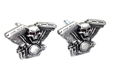 V-Twin Skull on Panhead Engine License Plate Topper Set - 48-1622