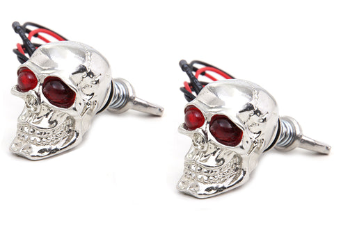 V-Twin Silver Skull License Plate Bolt Set with LED - 48-1629