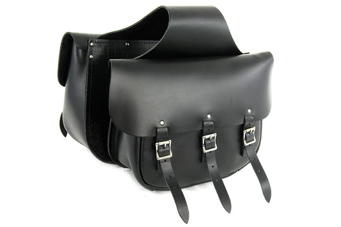 Pac-Kit Black Leather Three Buckle Saddlebag Set - 48-3127