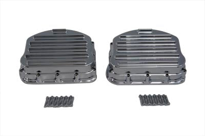 V-Twin Full Finned Panhead Rocker Box Cover Set Chrome - 49-0789
