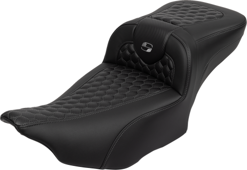 SADDLEMEN Roadsofa™ Extended Reach Seat - with Backrest - Honeycomb - Dark Gray Stitch - FLTR/FLHX '23-'24 823-07-190B2