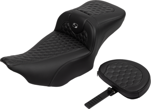 SADDLEMEN Roadsofa™ Extended Reach Seat - with Backrest - Honeycomb - Dark Gray Stitch - FLTR/FLHX '23-'24 823-07-190B2