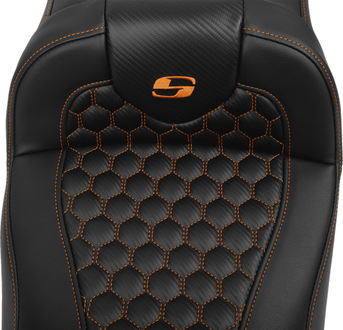 SADDLEMEN Roadsofa™ Extended Reach Seat - with Backrest - Honeycomb - Orange Stitch - FLTR/FLHX '23-'24 823-07-190B3