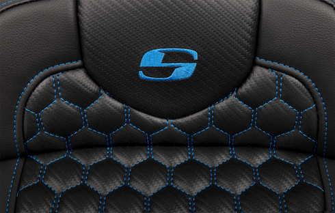 SADDLEMEN Roadsofa™ Extended Reach Seat - with Backrest - Honeycomb - Blue Stitch - FLTR/FLHX '23-'24 823-07-190B1