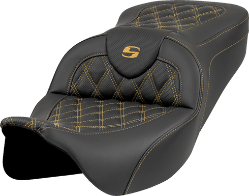 SADDLEMEN Roadsofa™ Seat - Lattice Stitch - Gold Stitch - w/o Backrest - FL '08-'23 808-07B-18207
