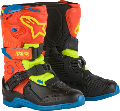 ALPINESTARS Kids Tech 3S Boots - Fluorescent Orange/Fluorescent Yellow/Blue - US 1 / EU 33 2014524-4755-1