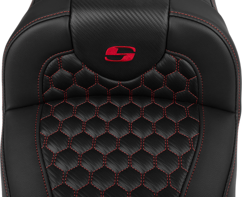 SADDLEMEN Roadsofa™ Extended Reach Seat - with Backrest - Honeycomb - Red Stitch - FLTR/FLHX '23-'24 823-07-190B4