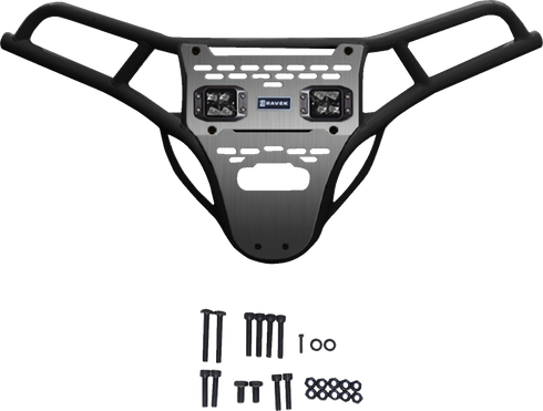RAVEK Front Bumper/Skid Plate with White Lights - Black - RZR XP 1000 64-317BKL