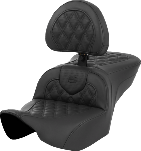 SADDLEMEN Heated Roadsofa™ Seat - Lattice Stitch - w/ Backrest - FLT/FLH '23-'24 823-07-182C0