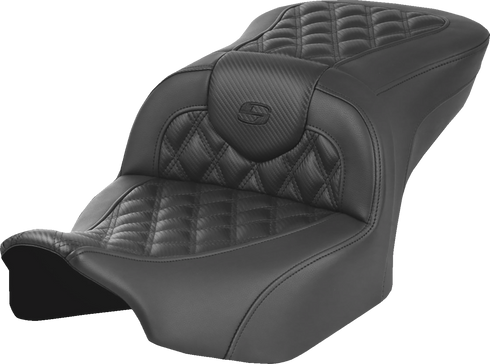 SADDLEMEN Heated Roadsofa™ Seat - Carbon Fiber - Lattice Stitch - w/o Backrest - FLT/FLH '23-'24 823-07-206A0