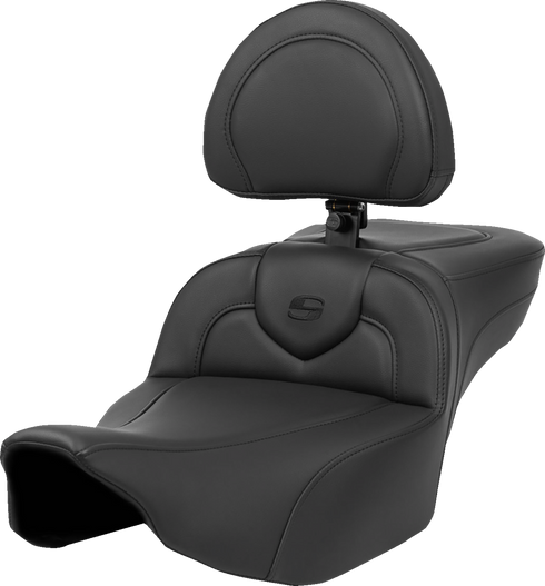 SADDLEMEN Heated RoadSofa™ Seat - Extended Reach - Smooth - w/ Backrest - FLT/FLH ’23-‘24 823-07-188C0