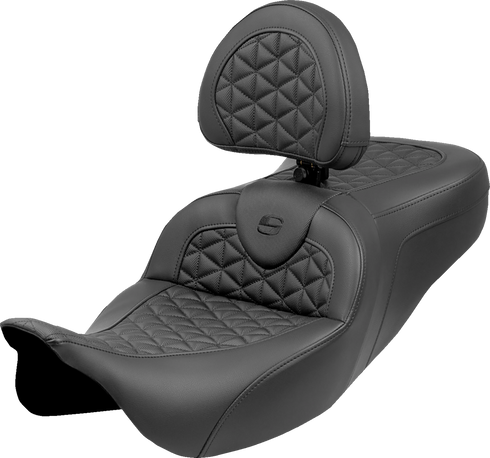 SADDLEMEN RoadSofa™ Tri Gripper Seat - Extended Reach - w/ Backrest - FLH/FLT '08-'25 808-07B-211B0