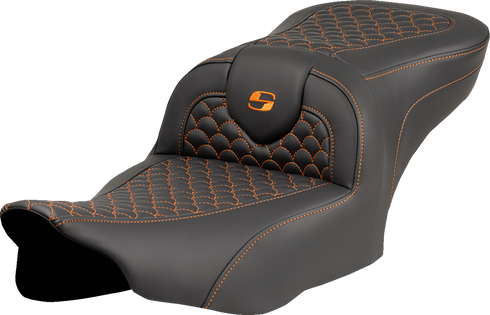 SADDLEMEN Roadsofa™ Seat - Dragon Scale Stitch - Orange Stitch - w/o Backrest - FLTR/FLHX '23-'24 823-07-20803