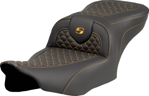 SADDLEMEN Roadsofa™ Seat - Dragon Scale Stitch - Gold Stitch - w/o Backrest - FLTR/FLHX '23-'24 823-07-20807