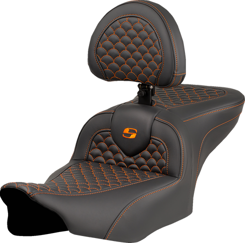 SADDLEMEN Roadsofa™ Seat - Dragon Scale Stitch - Orange Stitch - w/ Backrest - FLTR/FLHX '23-'24 823-07-208B3