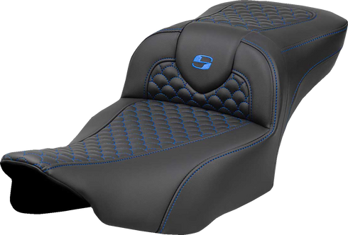 SADDLEMEN Roadsofa™ Extended Reach Seat - Dragon Scale Stitch - Blue Stitch-w/o Backrest - FLTR/FLHX '23-'24 823-07-20901