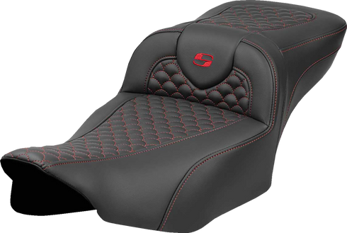 SADDLEMEN Roadsofa™ Extended Reach Seat - Dragon Scale Stitch - Red Stitch - w/o Backrest - FLTR/FLHX '23-'24 823-07-20904