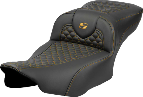 SADDLEMEN Roadsofa™ Extended Reach Seat - Dragon Scale Stitch - Gold Stitch - w/o Backrest - FLTR/FLHX '23-'24 823-07-20907