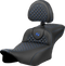 SADDLEMEN Roadsofa™ Extended Reach Seat - Dragon Scale Stitch - Blue Stitch - w/ Backrest - FLTR/FLHX '23-'24 823-07-209B1