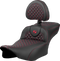 SADDLEMEN Roadsofa™ Extended Reach Seat - Dragon Scale Stitch - Red Stitch - w/ Backrest - FLTR/FLHX '23-'24 823-07-209B4