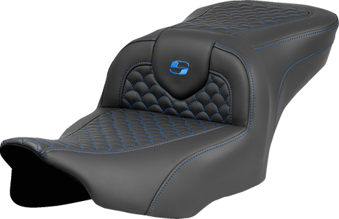 SADDLEMEN Roadsofa™ Seat - Dragon Scale Stitch - Blue Stitch - w/o Backrest - FLTR/FLHX '23-'24 823-07-20801