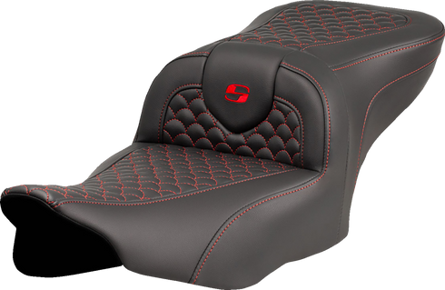 SADDLEMEN Roadsofa™ Seat - Dragon Scale Stitch - Red Stitch - w/o Backrest - FLTR/FLHX '23-'24 823-07-20804