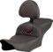 SADDLEMEN Roadsofa™ Seat - Dragon Scale Stitch - Red Stitch - w/ Backrest - FLTR/FLHX '23-'24 823-07-208B4