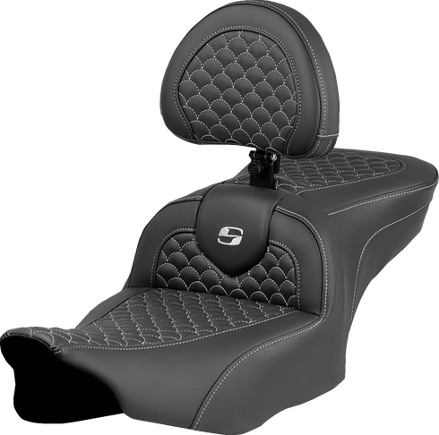 SADDLEMEN Roadsofa™ Seat - Dragon Scale Stitch - Silver Stitch - w/ Backrest - FLTR/FLHX '23-'24 823-07-208B5