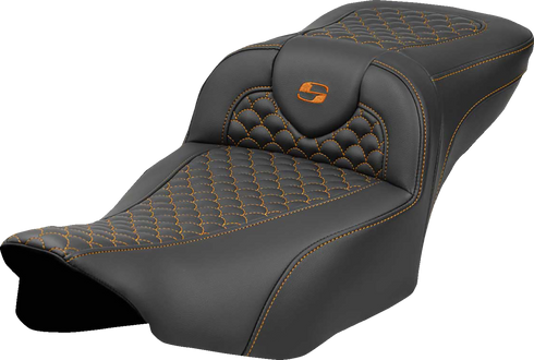 SADDLEMEN Roadsofa™ Extended Reach Seat - Dragon Scale Stitch - Orange Stitch - w/o Backrest - FLT/FLH '23-'24 823-07-20903
