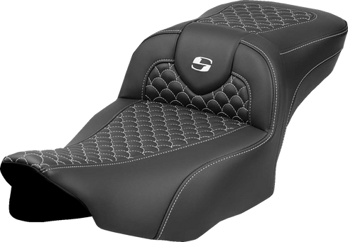 SADDLEMEN Roadsofa™ Extended Reach Seat - Dragon Scale Stitch - White Stitch - w/o Backrest - FLT/FLH '23-'24 823-07-20906