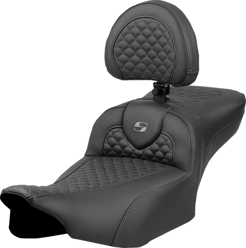 SADDLEMEN Roadsofa™ Extended Reach Seat - Dragon Scale Stitch - Dark Gray Stitch - w/ Backrest - FL '23-'24 823-07-209B2
