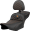 SADDLEMEN Roadsofa™ Extended Reach Seat - Dragon Scale Stitch - Orange Stitch - w/ Backrest - FLT/FLH '23-'24 823-07-209B3