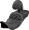 SADDLEMEN Roadsofa™ Extended Reach Seat - Dragon Scale Stitch - Black Stitch - w/ Backrest - FLH/FLT '08-'24 808-07B-209B0